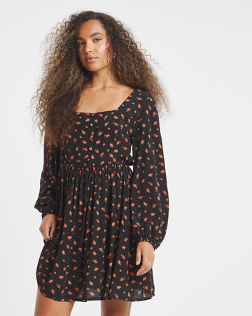 Ditsy Print Waist Detail Skater Dress