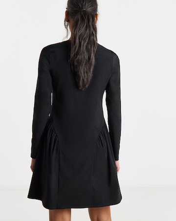 Black Bengaline Waist Detail Skater Dress