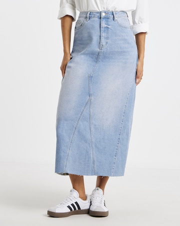 Pink Tint Denim Full Maxi Skirt