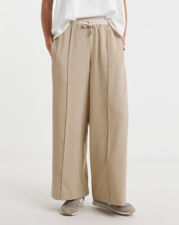 Neutral Contrast Waist Side Stripe Wide Leg Trouser