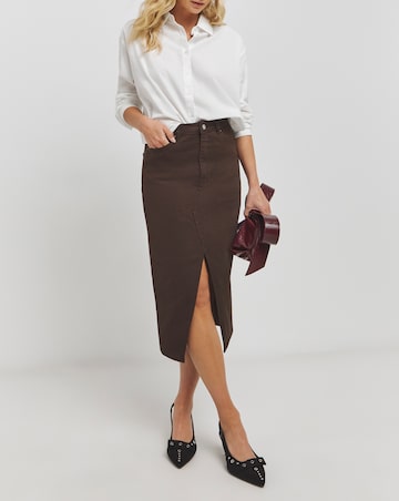 Chocolate Midi Split Hem Skirt