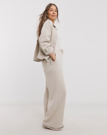 Pure Cotton Textured Pull On Wide Leg Trousers