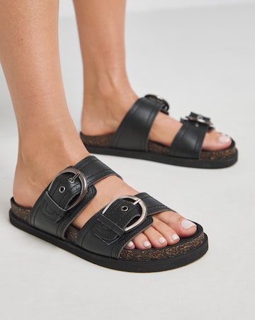 Hanoi Leather Double Buckle Footbed Sandals - Extra Wide Fit (EEE)