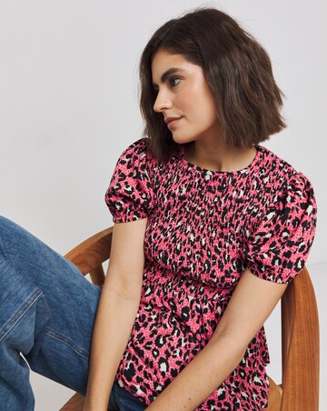 Pink Animal Shirred Peplum Top