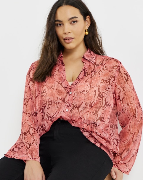 Pink Snake Crinkle Georgette Blouse