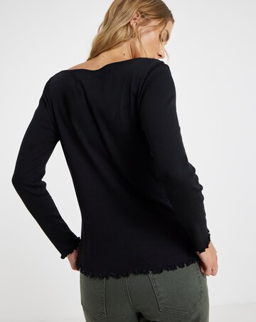 Black Long Sleeve Button Through Ribbed Cardi