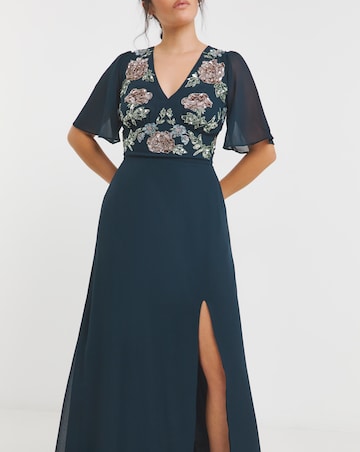 Maya Deluxe Chiffon Floral Embellished V-neck Maxi