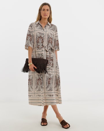 Palm Print Belted Shirt Dress