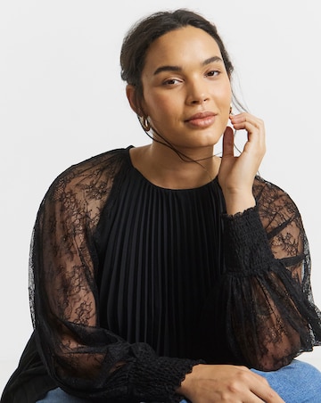 Joanna Hope Pleated Blouse With Lace Sleeve