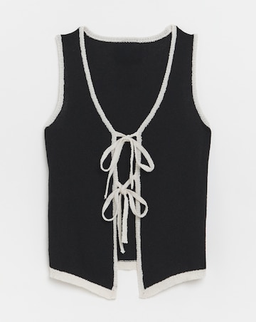 Simply Be Black & White Contrast Tie Front Waistcoat Co-Ord