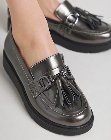 Heavenly Soles Skye Low Wedge Tassle Trim Loafer - Wide Fit (E)