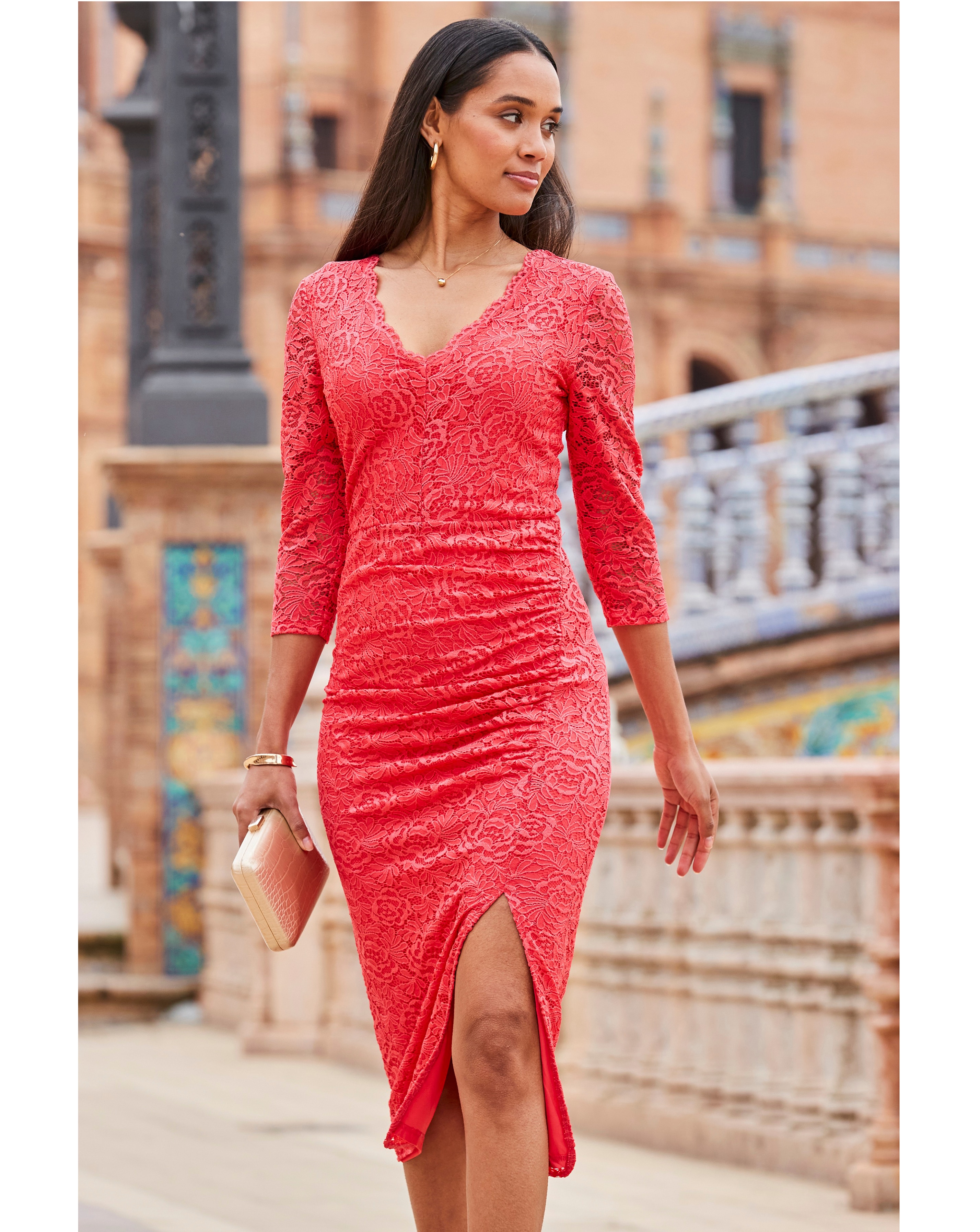 Sosandar Crochet Knit Shift Dress | Fashion World