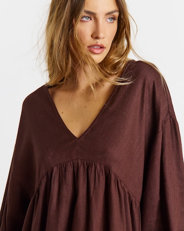 Simply be Chocolate Linen Blend Smock Dress