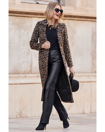 Sosandar Longline Faux Fur Leopard Coat