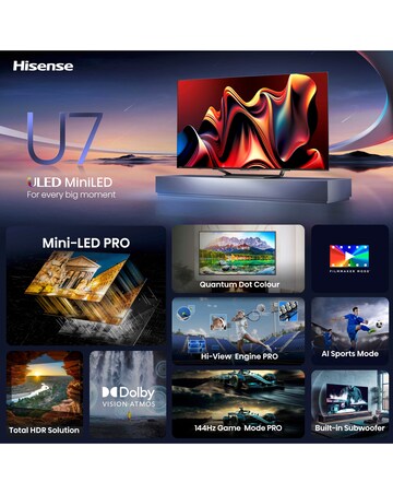 Hisense 55in 55U7NQTUK Smart 4K UHD HDR Mini-LED TV with Amazon Alexa