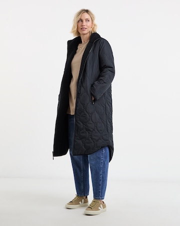 Navy Reversible Borg Quilted Coat