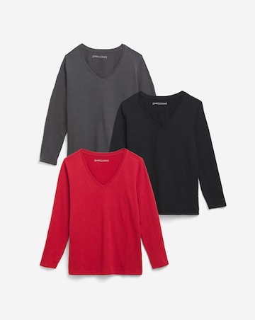Pure Cotton 3 Pack V Neck Long Sleeve T-Shirts