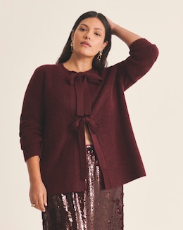 Cosy Yarn Wine Pink Tie Front Bow Cardigan