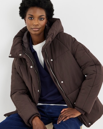 Chocolate Funnel Neck Padded Coat