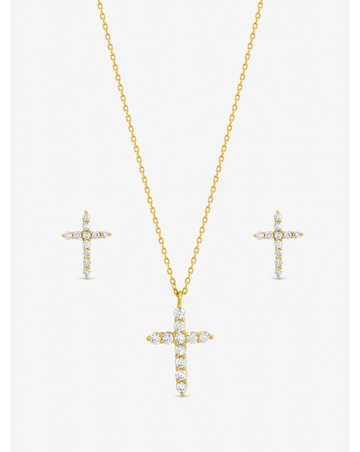 Jon Richard Gold Plated Cubic Zirconia Cross Set - Gift Box