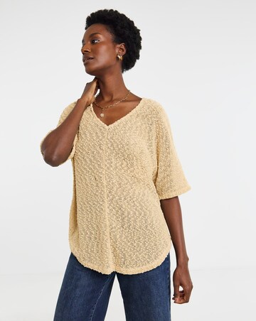 Boucle V-Neck Short Sleeve Top