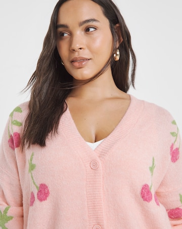 Simply Be Cherry Graphic Print Boyfriend Cardigan