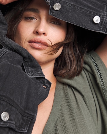 Simply Be Khaki Crinkle Ladder Trim Midi Dress