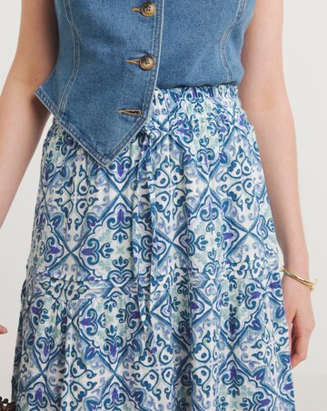 Blue Print Cheesecloth Tiered Midi Skirt