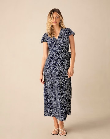 Ro&Zo Navy Dash Print Wrap Midi Dress