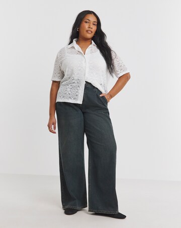 Simply Be White Floral Stretch Crochet Boxy Shirt