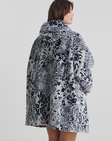 Oversized Leopard Print Fleece Hooded Lounge Dress