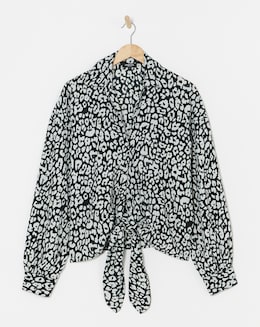Simply Be Mono Print Tie Front Long Sleeve Shirt