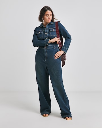 Dark Wash Wide Leg Stretch Denim Boiler