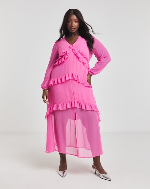 Boutique Pink Frill Maxi Dress