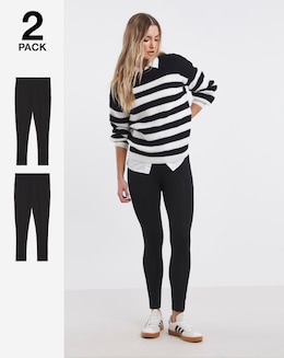 2 Pack Black Jersey Full Length Legging