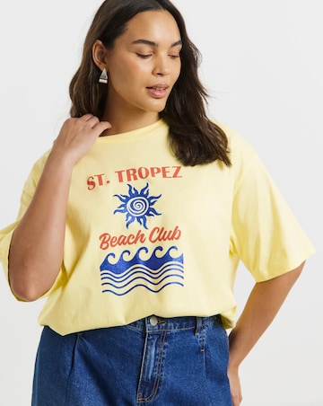 Simply Be Light Yellow Glitter St Tropez Graphic T-Shirt