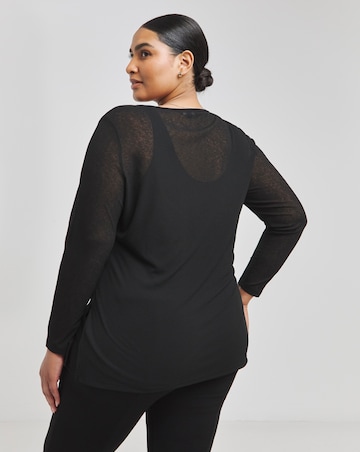 Black 2 in 1 Rib Mesh Longline Top