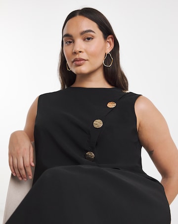 Black Bengaline 2 in 1 Waistcoat Midi Dress