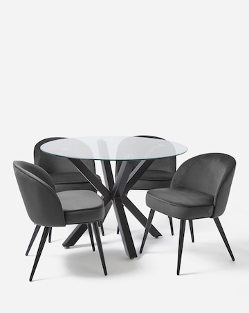 Bodie Black Dining Table with 4 Emilie Velvet Chairs