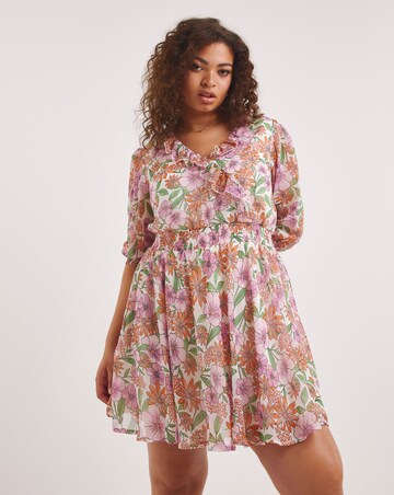 Floral Print Wrap Georgette Skater Dress
