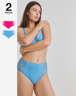 Pretty Secrets (2 Pack) Cotton Lace Full Fit Brief Knickers Pink/Blue