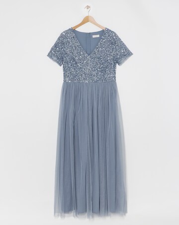 Maya V-Neck Sequin Emebllished Tulle Maxi Dress