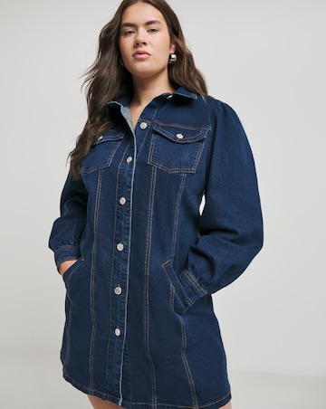 Indigo Long Sleeve Boxy Denim Mini Dress