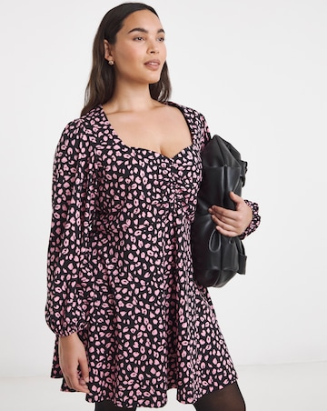 Pink Print Supersoft Sweetheart Neck Skater Dress