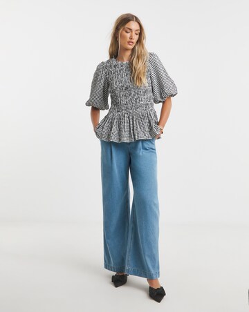 Simply Be Gingham Shirred Seersucker Blouse