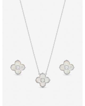 Inicio Sterling Silver Plated Mother of Pearl Clover Set - Gift Box