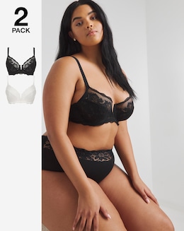 Pretty Secrets (2 Pack) Katie Lace Full Cup Wired Bras (B-G) Black/White