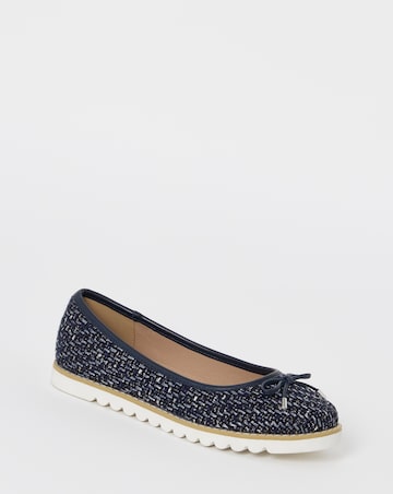 Cushion Walk Navy Bow Detail Boucle Ballerinas - Extra Wide Fit (EEE)