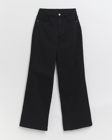 Black Fleece Lined Cosy Warm Feel Stretch Wide Leg Jeans