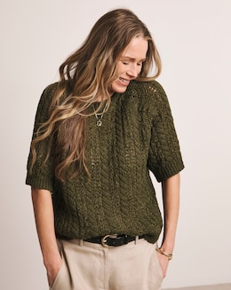 Anthology Khaki Cable Half Sleeve T-shirt